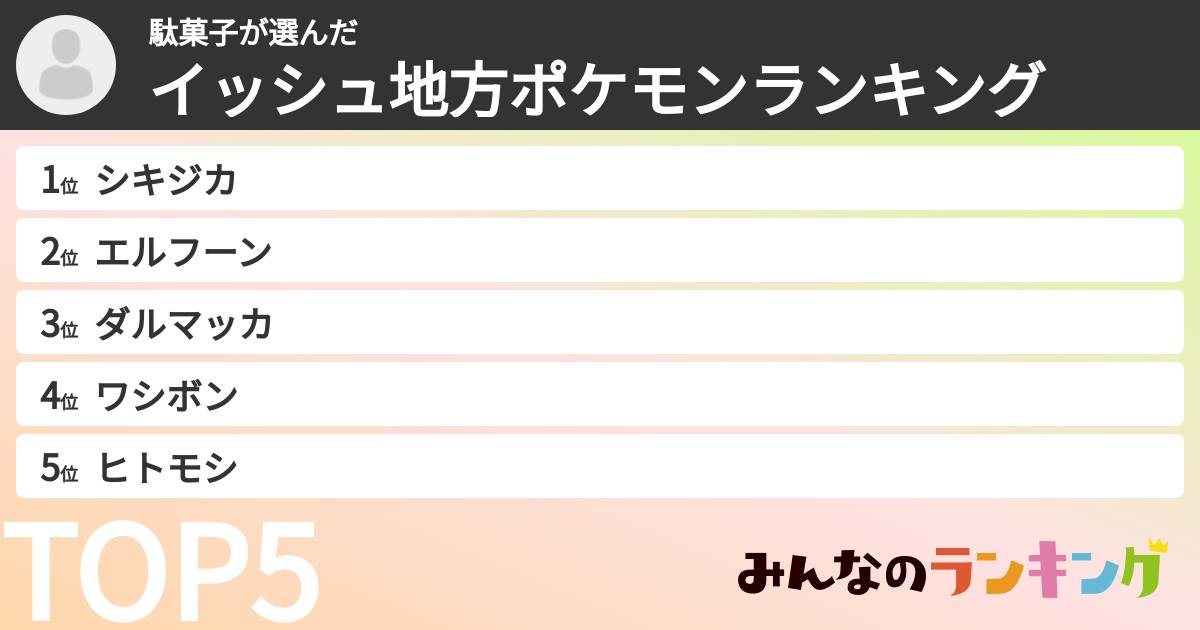 駄菓子さんの「イッシュ地方ポケモンランキング」