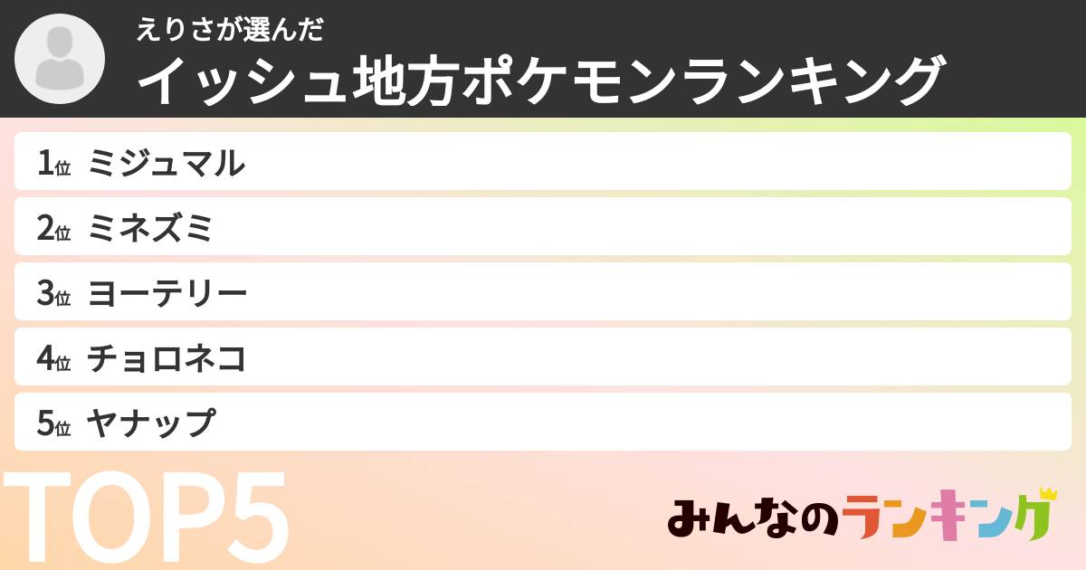 えりささんの「イッシュ地方ポケモンランキング」
