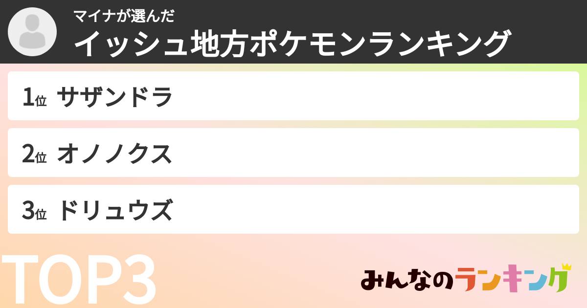 マイナさんの「イッシュ地方ポケモンランキング」