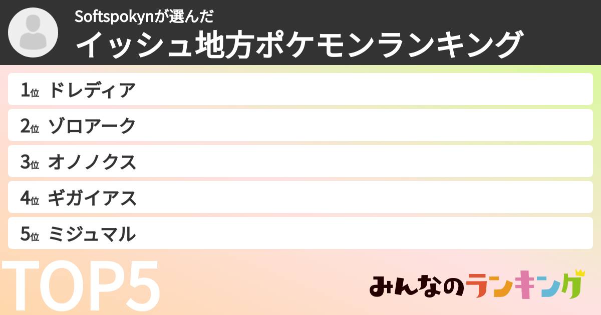 Softspokynさんの「イッシュ地方ポケモンランキング」