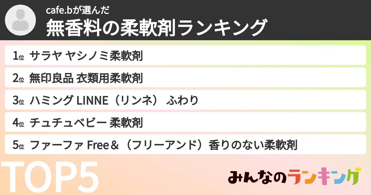 cafe.bさんの「無香料の柔軟剤ランキング」