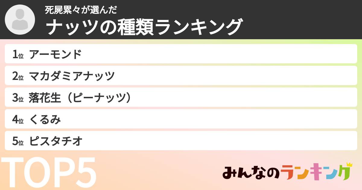 死屍累々さんの「ナッツの種類ランキング」