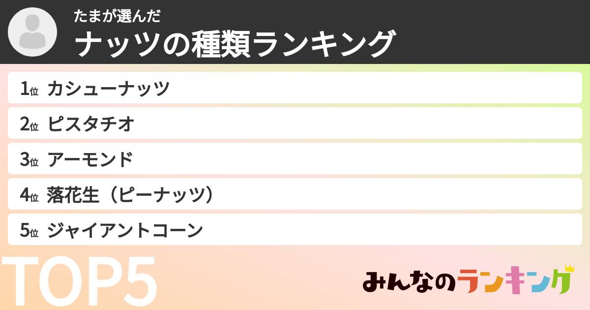 たまさんの「ナッツの種類ランキング」