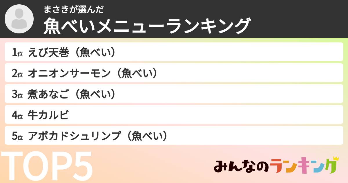 まさきさんの「魚べいメニューランキング」