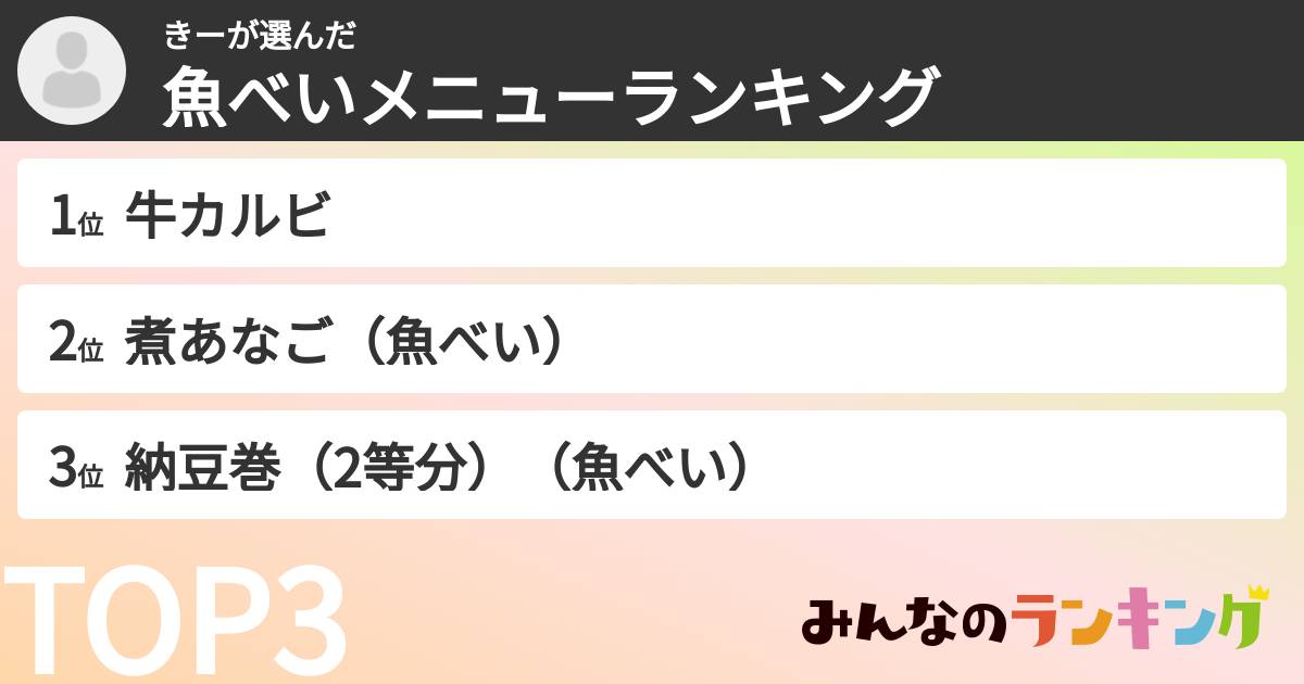きーさんの「魚べいメニューランキング」