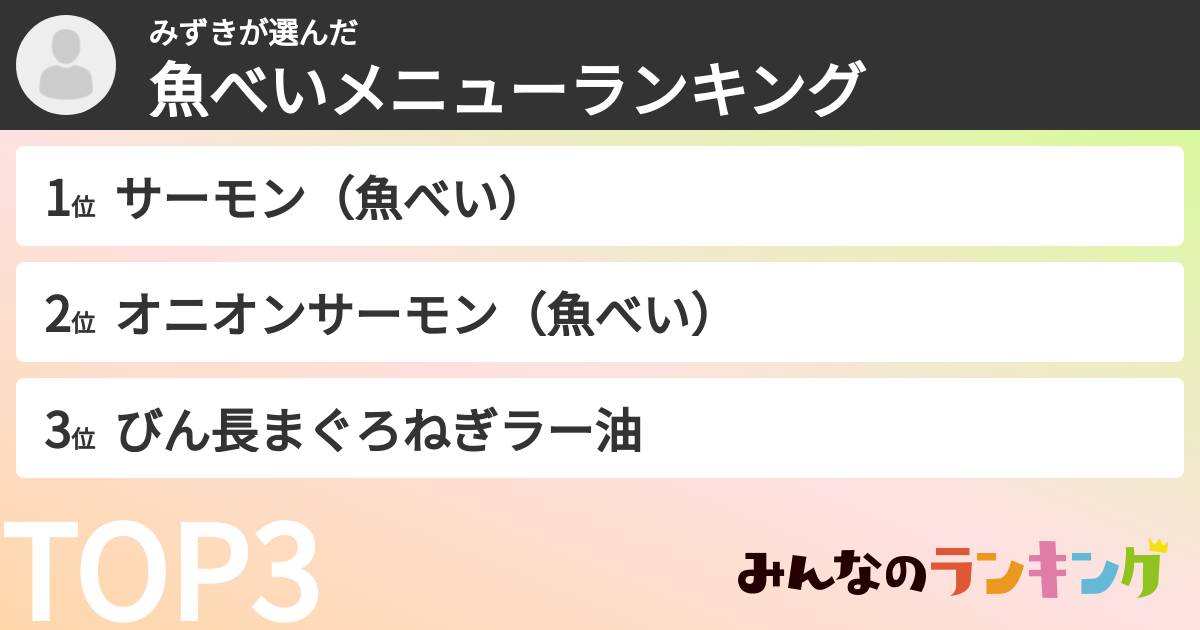 みずきさんの「魚べいメニューランキング」