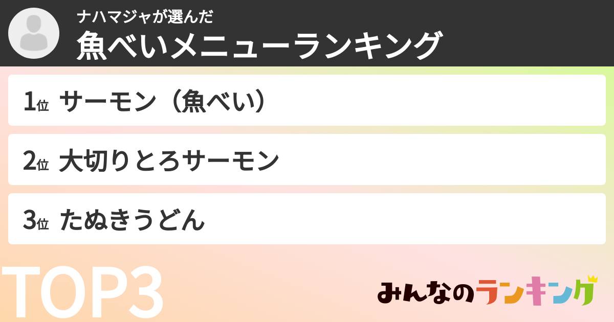 ナハマジャさんの「魚べいメニューランキング」