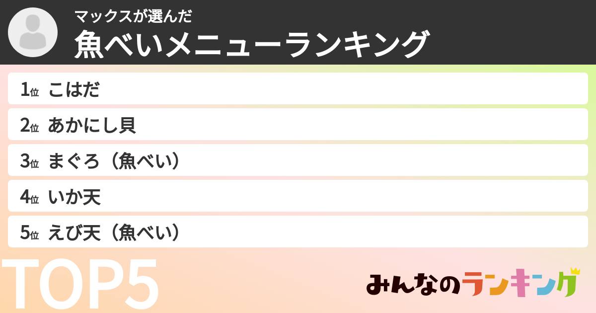 マックスさんの「魚べいメニューランキング」