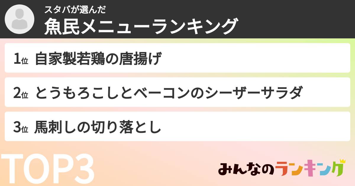 スタバさんの「魚民メニューランキング」
