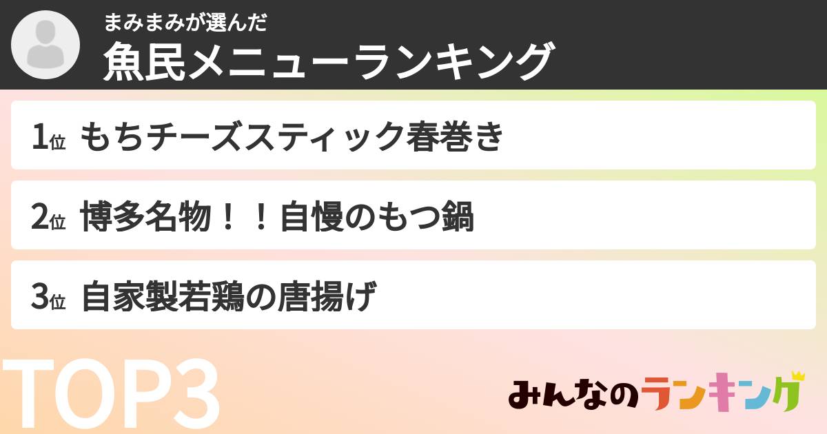 まみまみさんの「魚民メニューランキング」