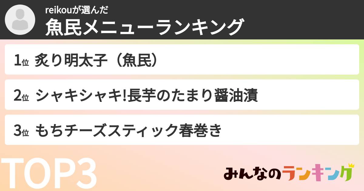 reikouさんの「魚民メニューランキング」