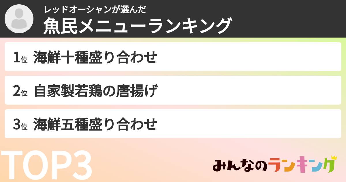 レッドオーシャンさんの「魚民メニューランキング」