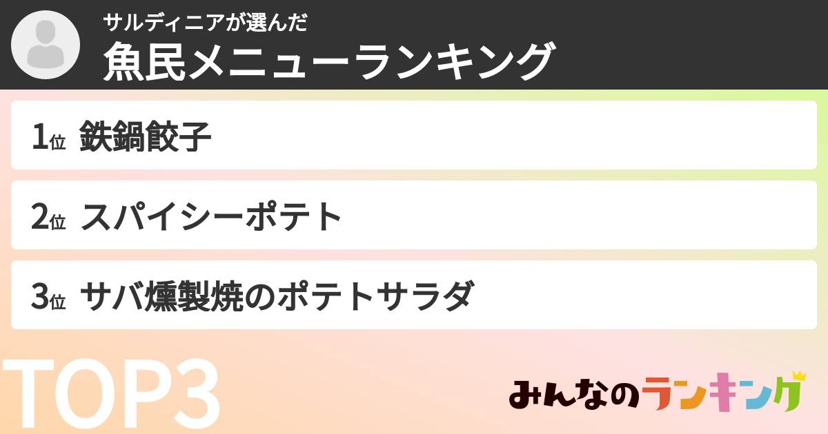 サルディニアさんの「魚民メニューランキング」