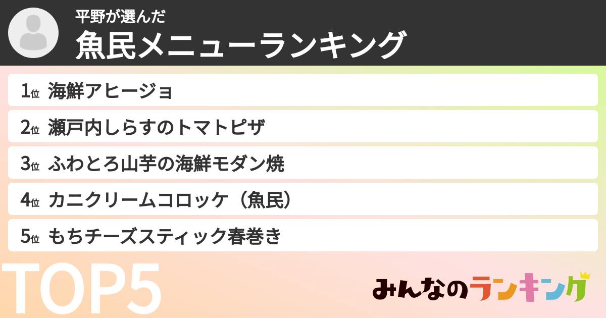 平野さんの「魚民メニューランキング」
