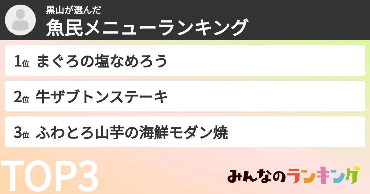 黒山さんの「魚民メニューランキング」