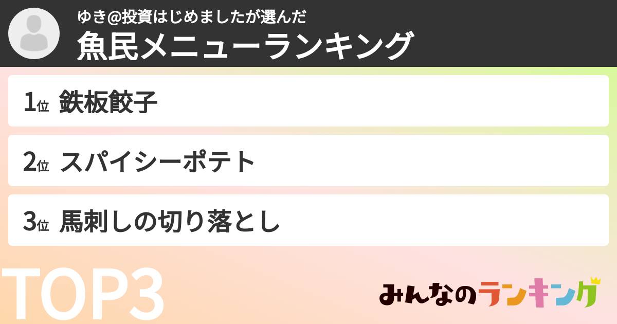 ゆき@投資はじめましたさんの「魚民メニューランキング」
