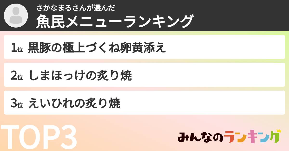 さかなまるさんさんの「魚民メニューランキング」
