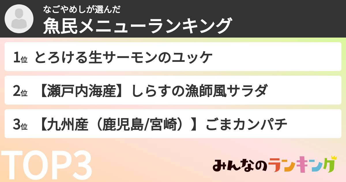 なごやめしさんの「魚民メニューランキング」