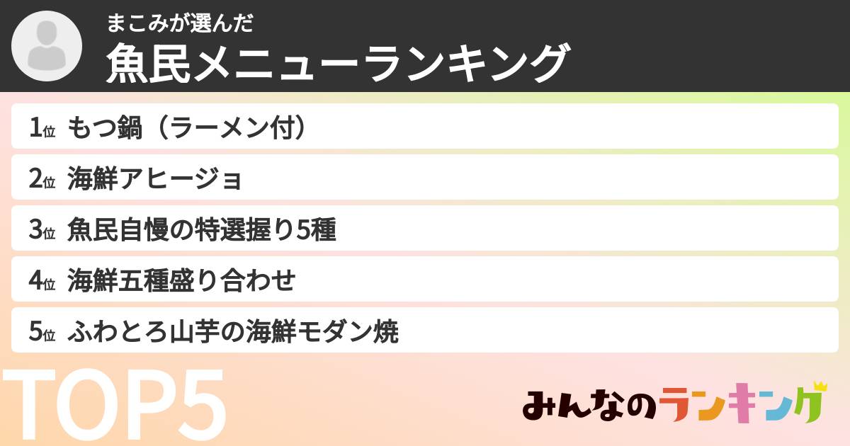まこみさんの「魚民メニューランキング」
