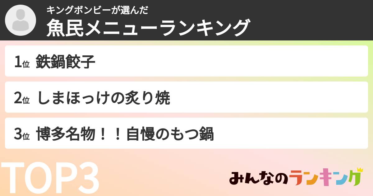 キングボンビーさんの「魚民メニューランキング」
