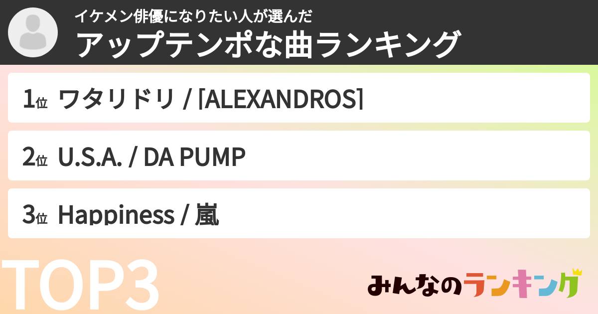 イケメン俳優になりたい人さんの「アップテンポな曲ランキング」