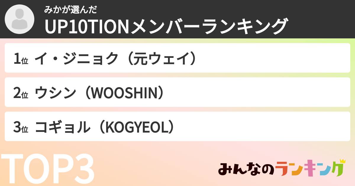 みかさんの「UP10TIONメンバーランキング」