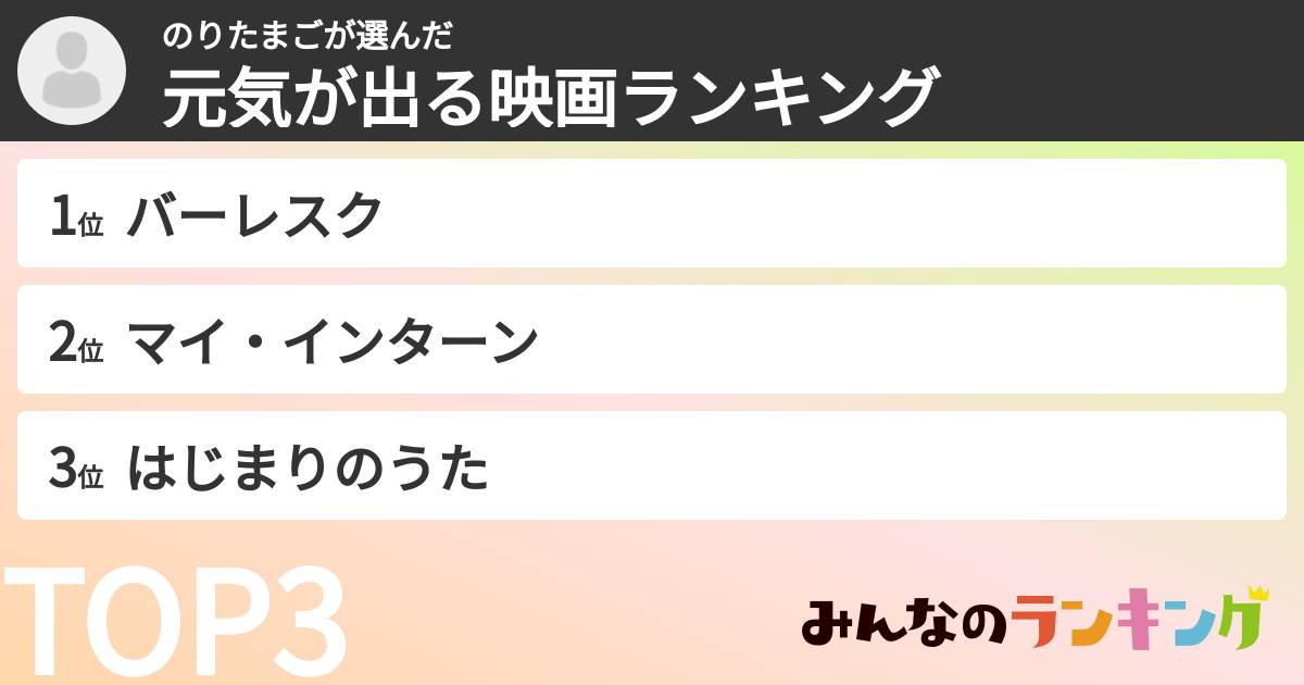 のりたまごさんの「元気が出る映画ランキング」