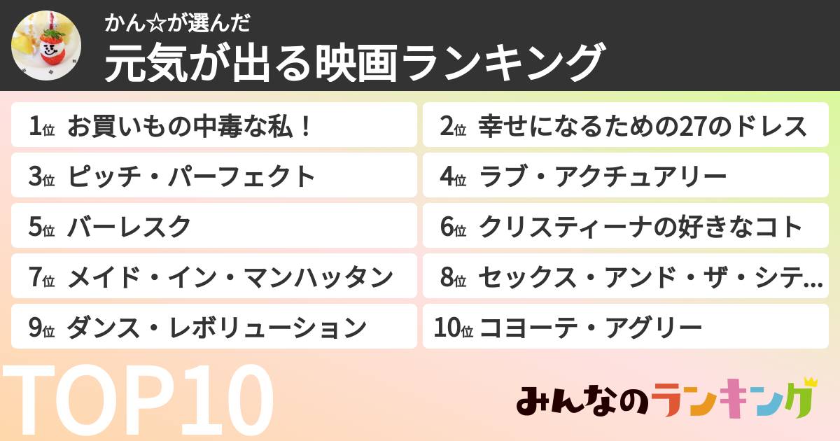 かん☆さんの「元気が出る映画ランキング」