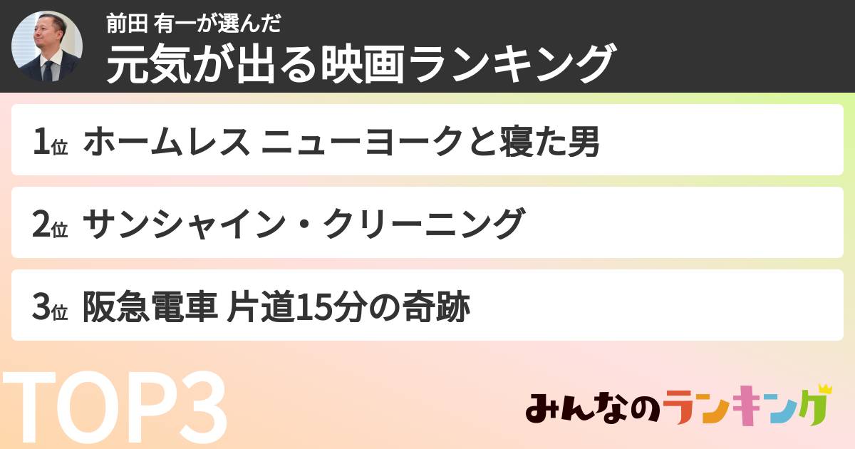 前田 有一さんの「元気が出る映画ランキング」