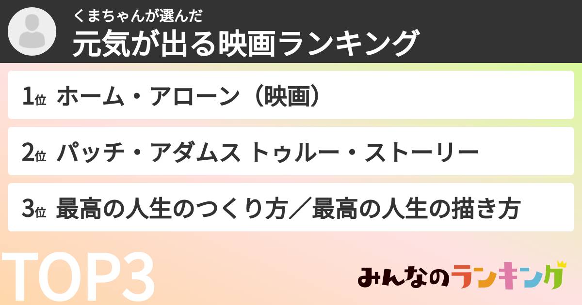 くまちゃんさんの「元気が出る映画ランキング」