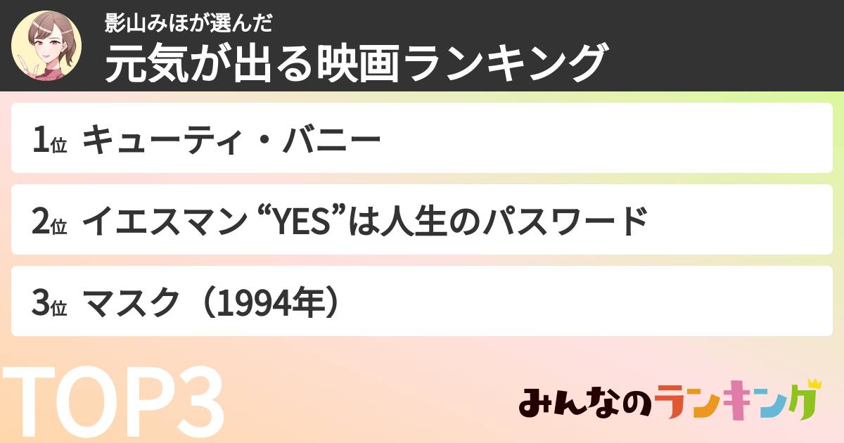 影山みほさんの「元気が出る映画ランキング」
