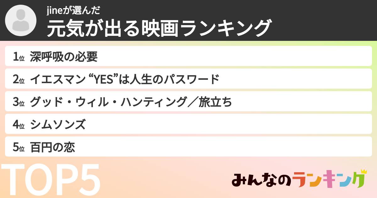 jineさんの「元気が出る映画ランキング」