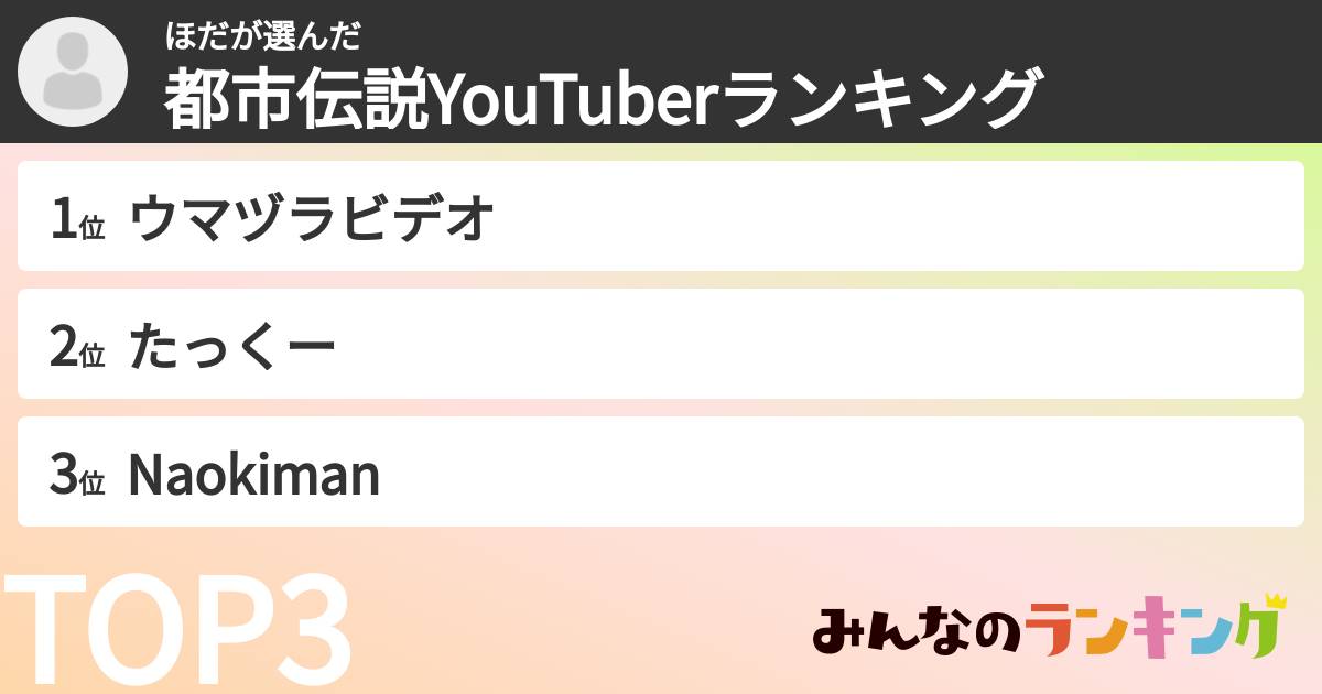 ほださんの「都市伝説YouTuberランキング」