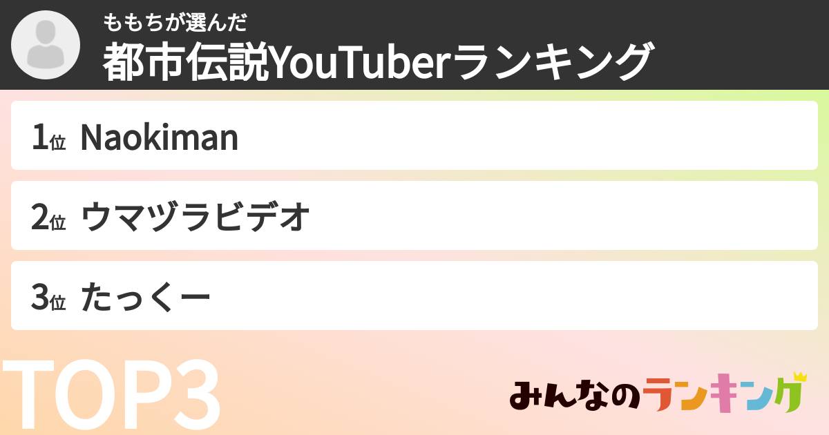 ももちさんの「都市伝説YouTuberランキング」