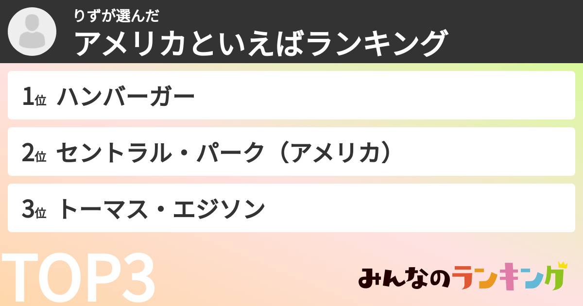 りずさんの「アメリカといえばランキング」