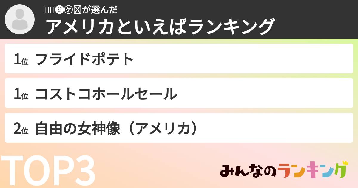 🦟🌳❾㋘◚さんの「アメリカといえばランキング」