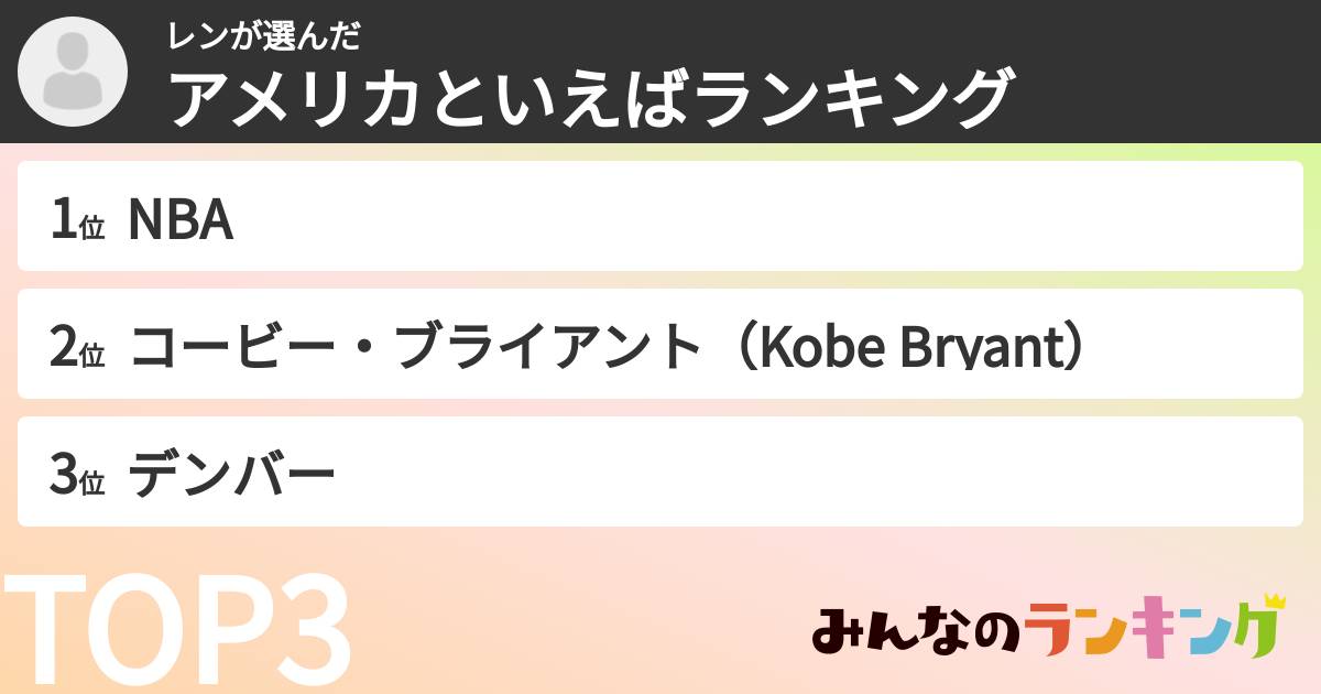 レンさんの「アメリカといえばランキング」