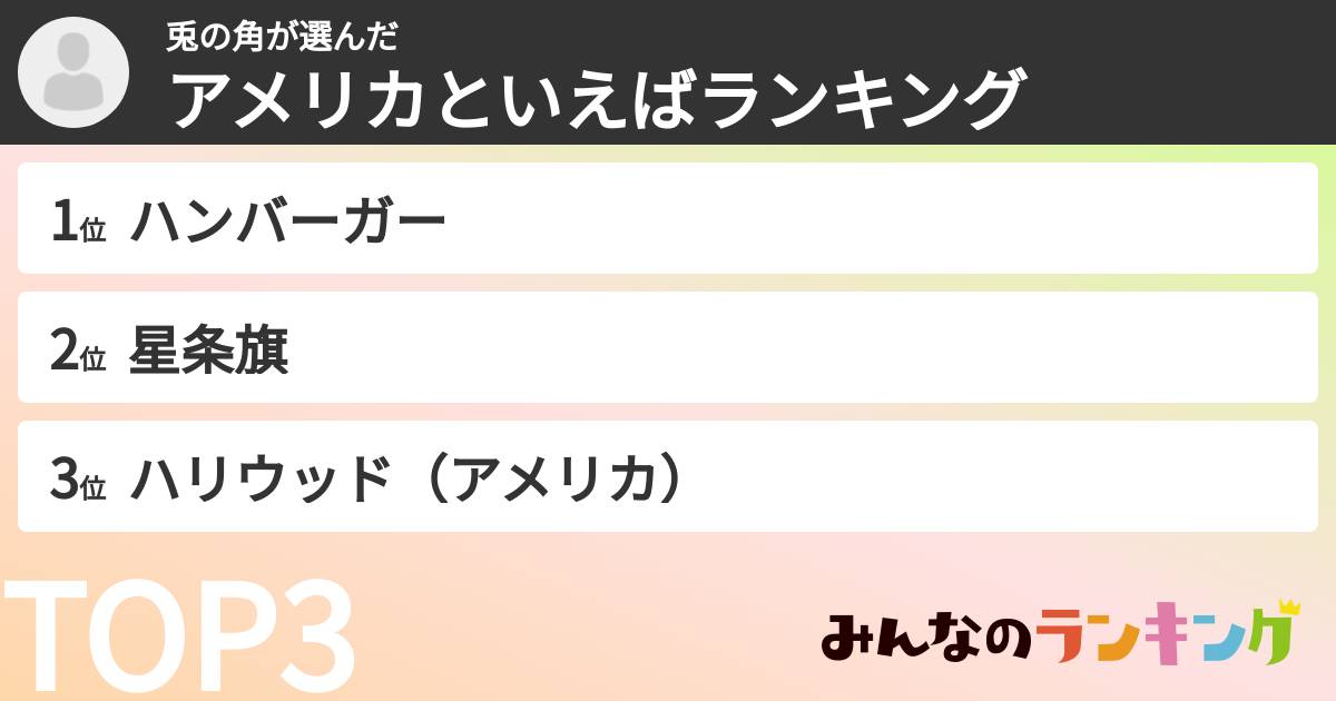 兎の角さんの「アメリカといえばランキング」