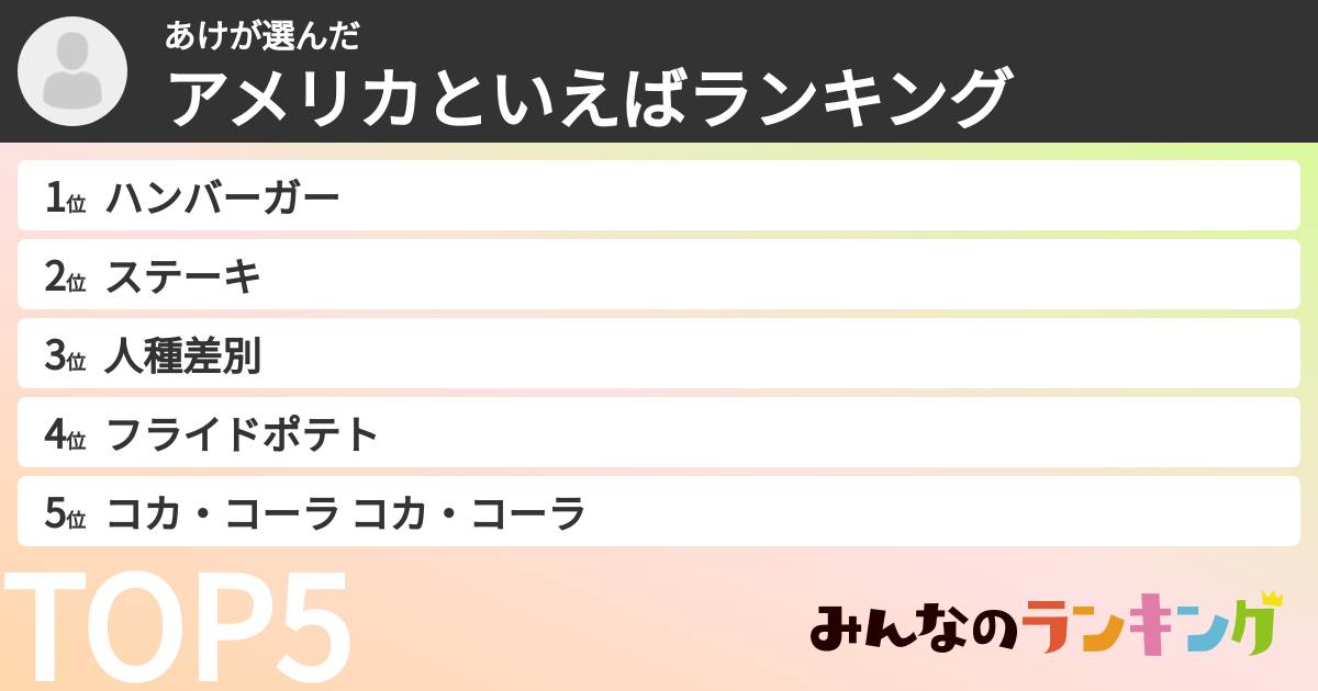 あけさんの「アメリカといえばランキング」