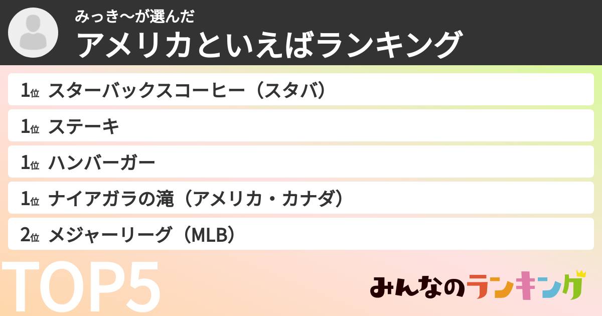 みっき～さんの「アメリカといえばランキング」