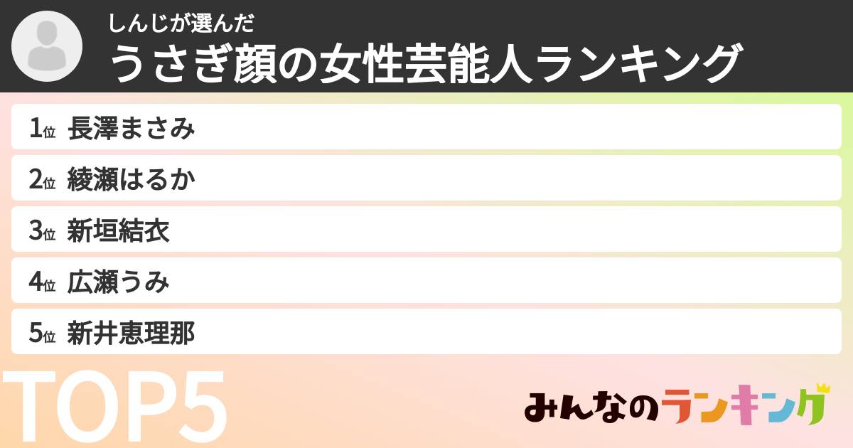 しんじさんの「うさぎ顔の女性芸能人ランキング」