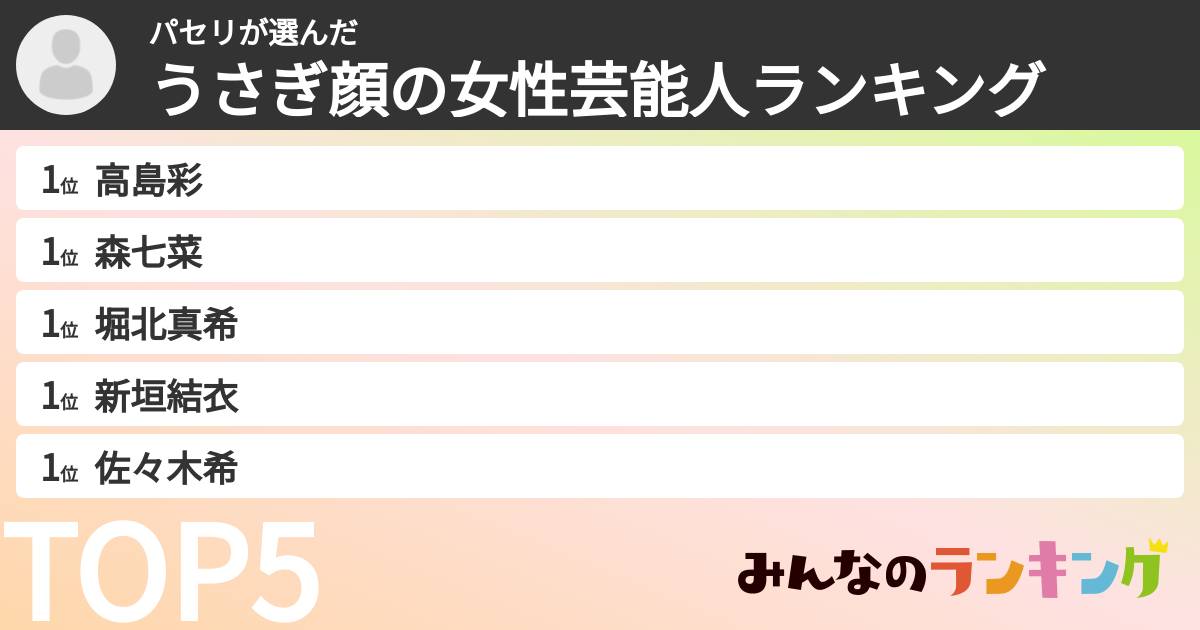 パセリさんの「うさぎ顔の女性芸能人ランキング」