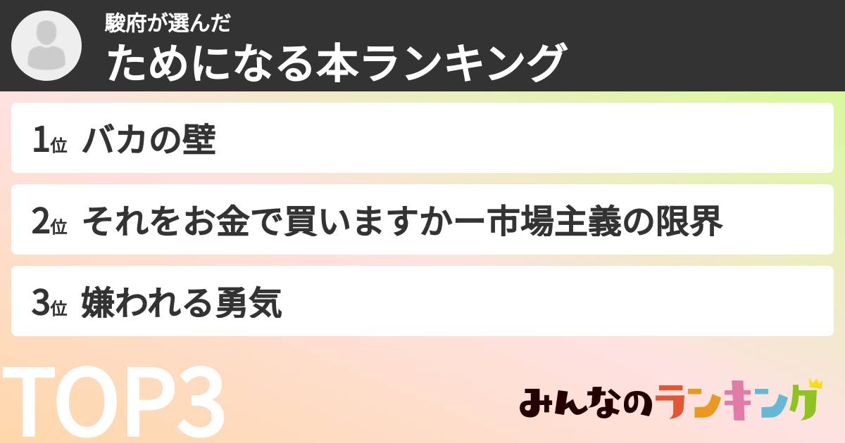 駿府さんの「ためになる本ランキング」