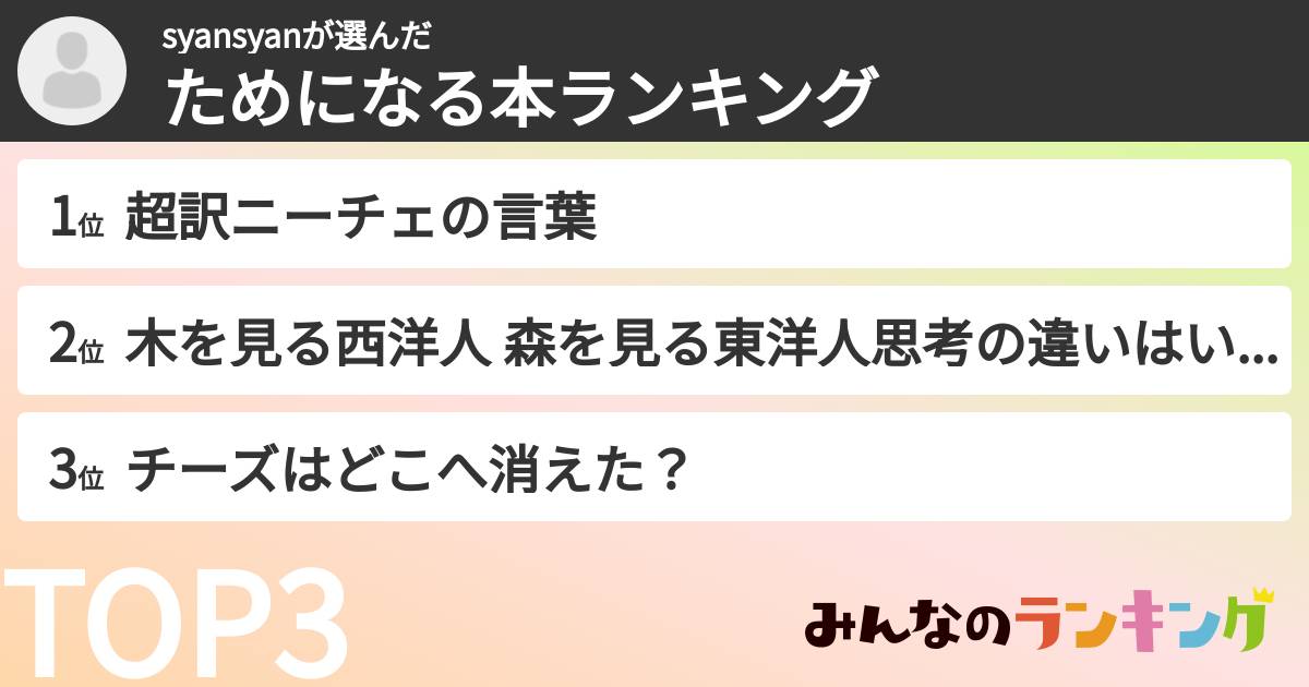 syansyanさんの「ためになる本ランキング」
