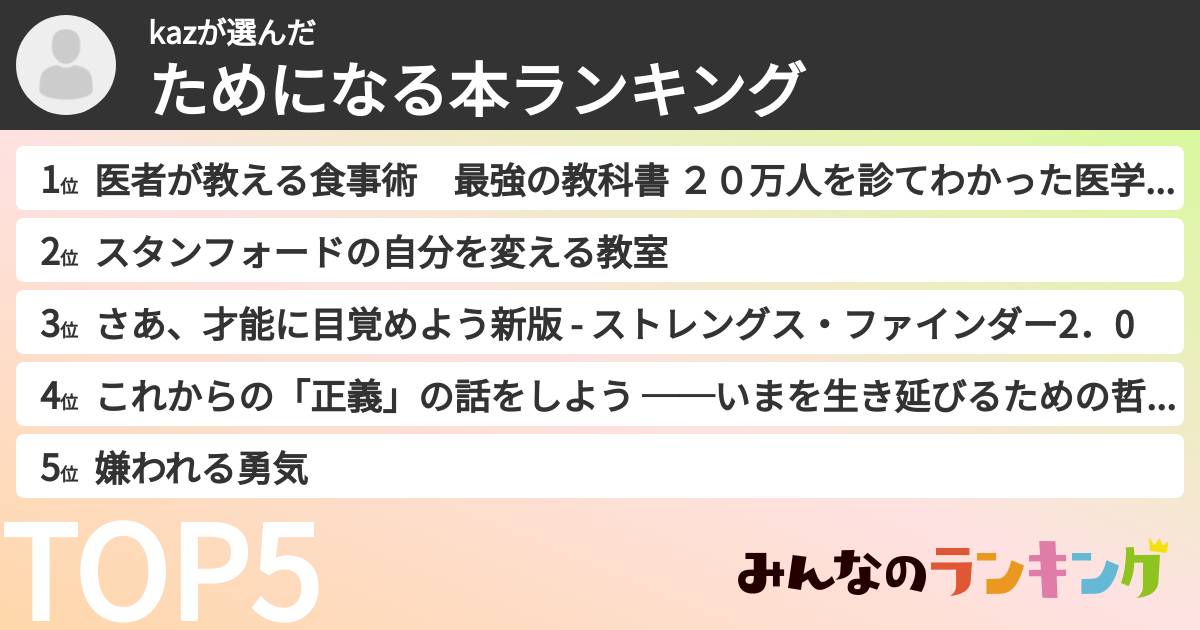 kazさんの「ためになる本ランキング」