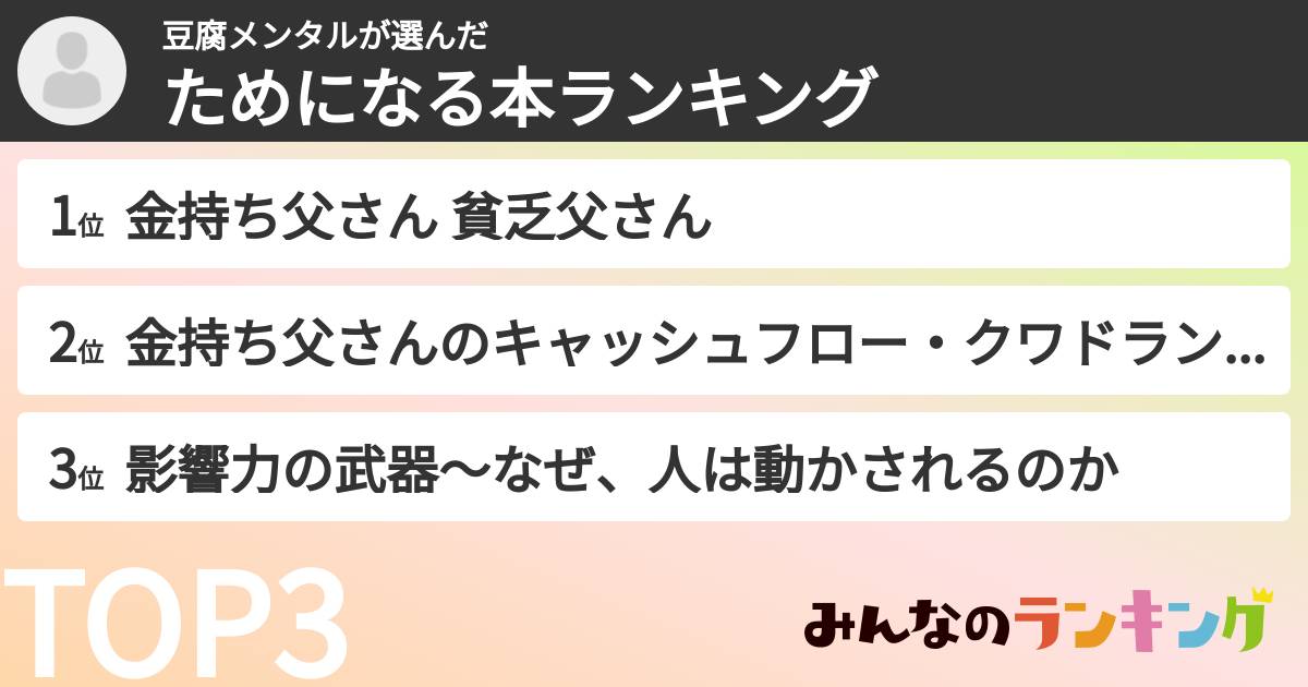 豆腐メンタルさんの「ためになる本ランキング」