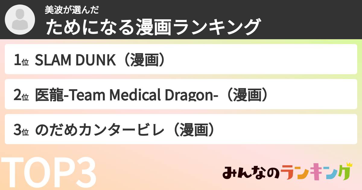 美波さんの「ためになる漫画ランキング」