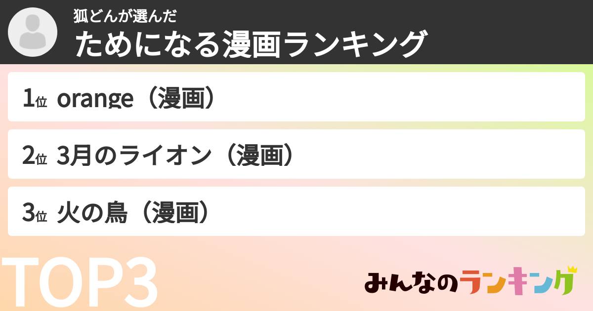 狐どんさんの「ためになる漫画ランキング」