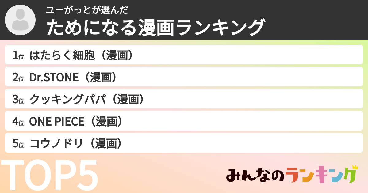 ユーがっとさんの「ためになる漫画ランキング」