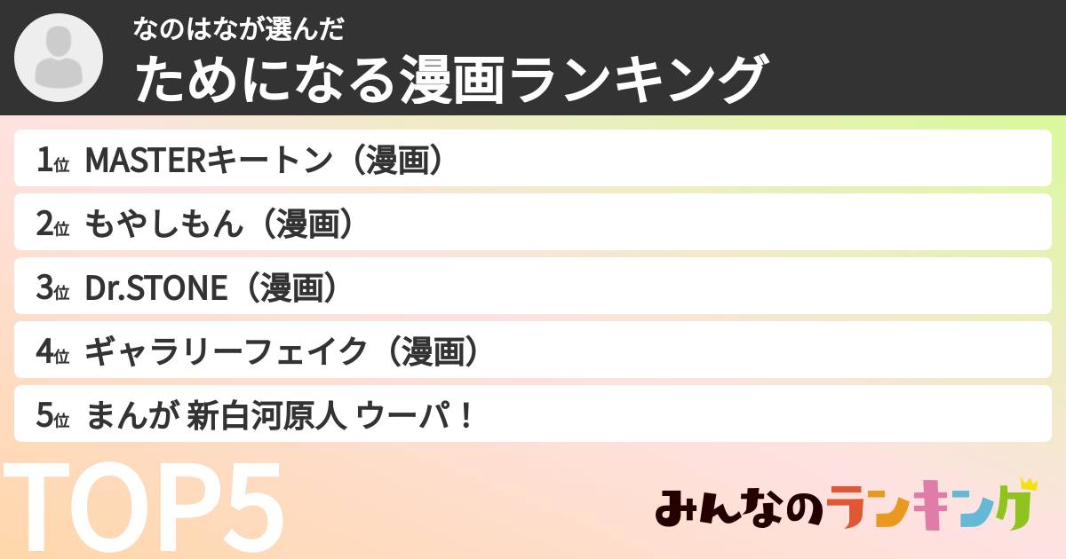 なのはなさんの「ためになる漫画ランキング」